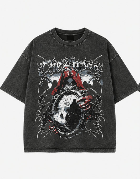 The Abyss Mirror Acid Wash Oversized T-Shirt – Gothic Horror Streetwear Tee