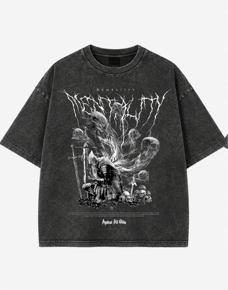 Eternality Reaper Acid Wash Oversized T-Shirt – Gothic Dark Fantasy Streetwear Tee