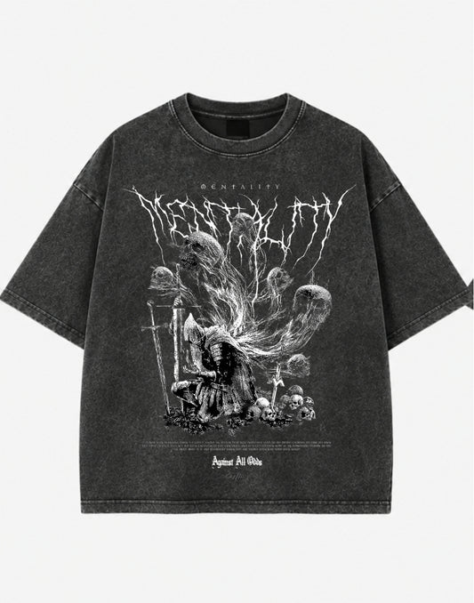 Eternality Reaper Acid Wash Oversized T-Shirt – Gothic Dark Fantasy Streetwear Tee