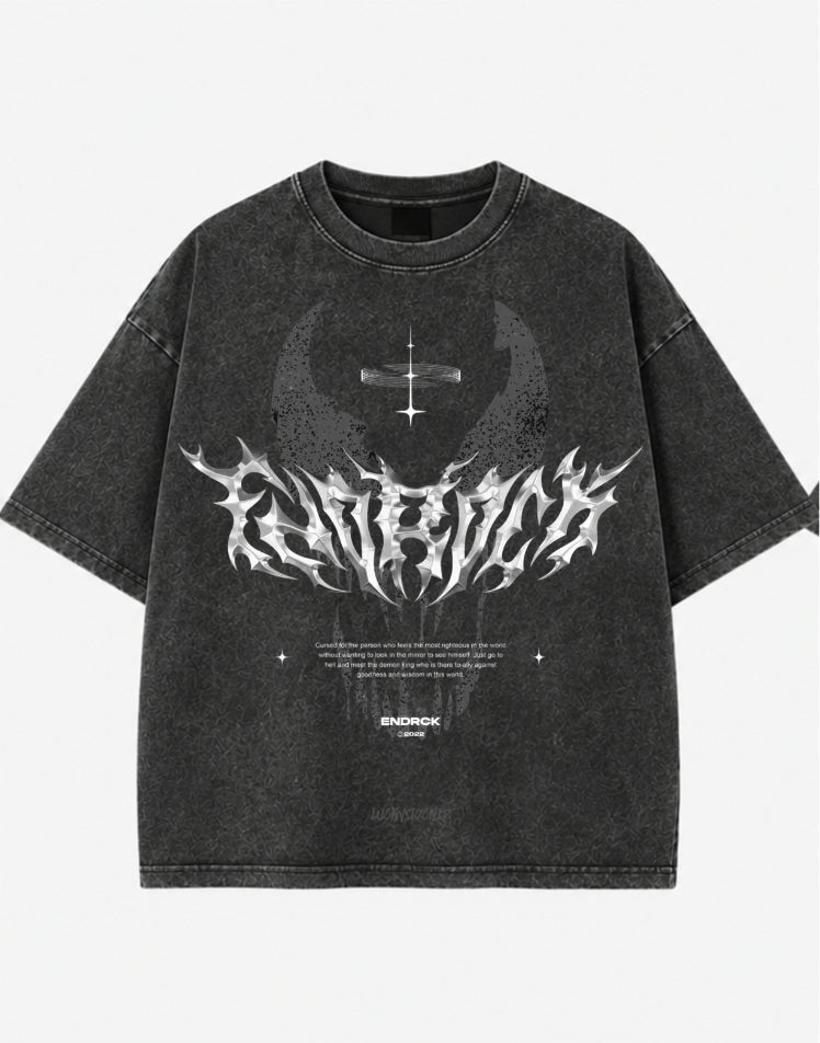 Dark Eclipse Gothic Acid Wash Oversized T-Shirt – Vintage Streetwear Graphic Tee