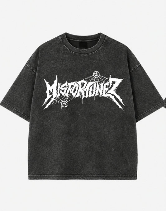 Webbed Nightmare Gothic Acid Wash Oversized T-Shirt