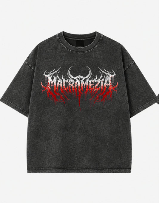 Macabre Flame Gothic Acid Wash Oversized T-Shirt
