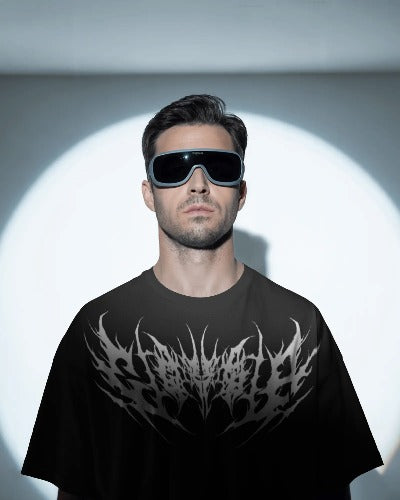Shadow Vein Oversized Black Tee – Streetwear Acid Graphic T-Shirt