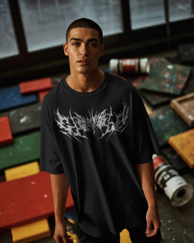 Shadow Vein Oversized Black Tee – Streetwear Acid Graphic T-Shirt
